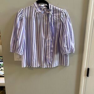 Ann Taylor Lavender and White Striped Blouse